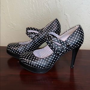 Black and white polka dot platform Mary Janes